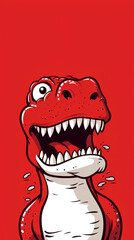 Naklejka premium cartoon dinosaur with its mouth opening up on red background - Generative AI
