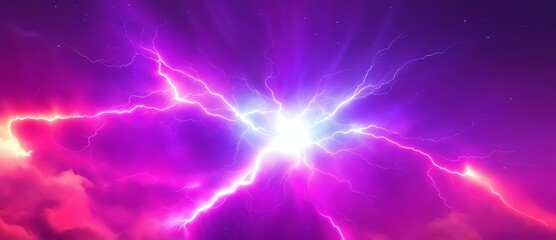 Colorful electric lightning sparks coming from an explosion of energy on space cosmos background from Generative AI