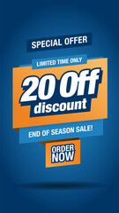 Vector template. Discount 20% off. Special Offer. End of season sale.