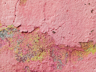 Weathered cement wall with peeling paint. Abstract colorful grunge background. Old damaged concrete cement wall with flaking paint.