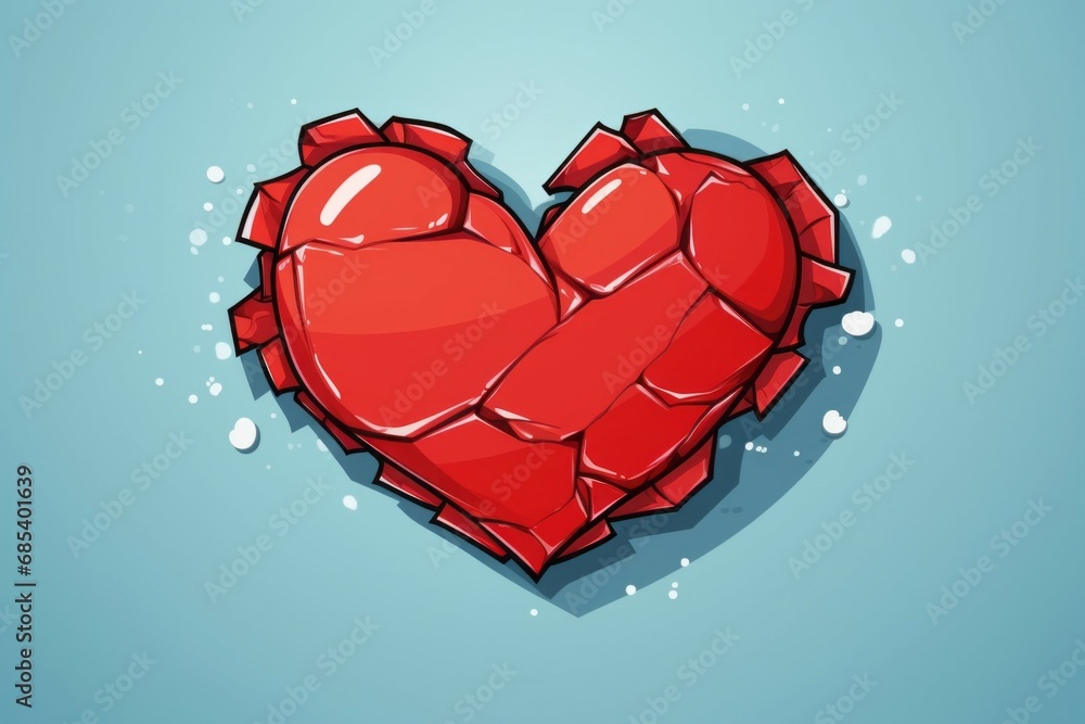 Poster broken heart with cracks. background with selective focus and copy space