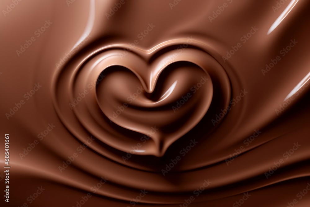 Aufkleber melted chocolate in the shape of a heart. background with selective focus and copy space