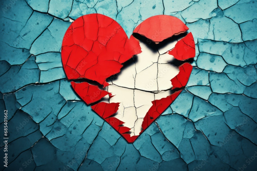 Poster abstraction on the theme of a broken heart. background with selective focus and copy space for text