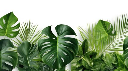 Exotic plants, palm leaves, monstera on an isolated white background  - obrazy, fototapety, plakaty