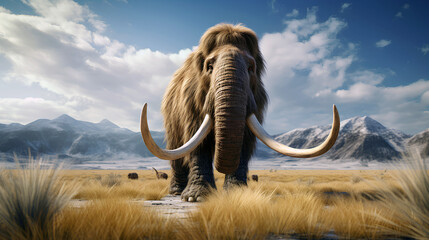 Fototapeta na wymiar Portrait of a mammoth in the steppe