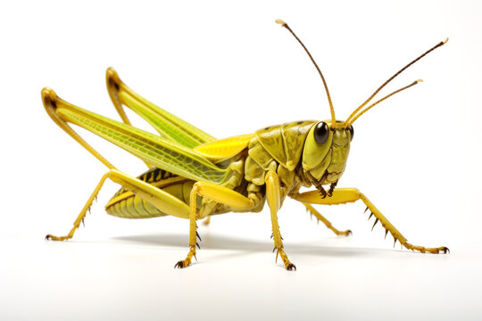 Green grasshopper isolated on white background.generative ai