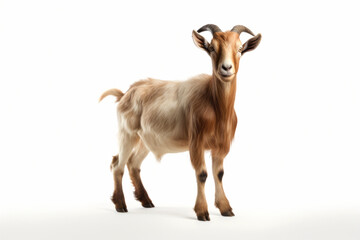 Goat with horns looking straight to the camera isolated on white background.generative ai