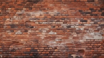 Old red brick wall background, wide panorama of masonry.