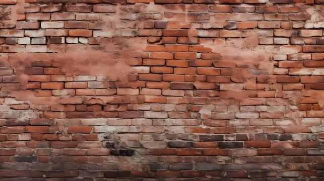 Old red brick wall background, wide panorama of masonry.