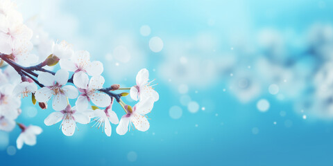 Fototapeta na wymiar Japanese Sakura Blooms Against a Clear Blue Sky, Cherry Blossoms in Serene natural background.
