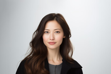 Fototapeta premium Portrait of a young Asian woman with good health glowing skin and positivity standing and looking at the camera.