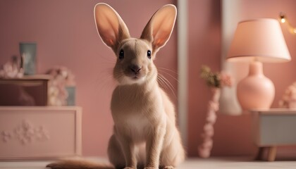 an adorable bunny in a photo studio inside the petshop. 