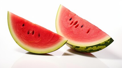 half and slice of watermelon on a white background, 