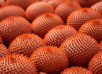 Fototapeta premium close of orange texture material with round spiky orange fibers 