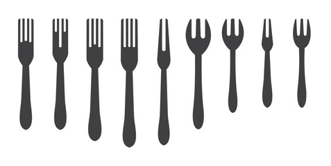 Simple set of Black forks icon. various shapes of forks vector illustration.