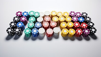 Poker game chips in different color Isolated on white background,