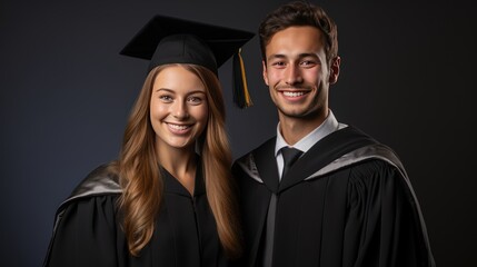 graduation concept,Portrait of a couple of recent graduate students on white background.,