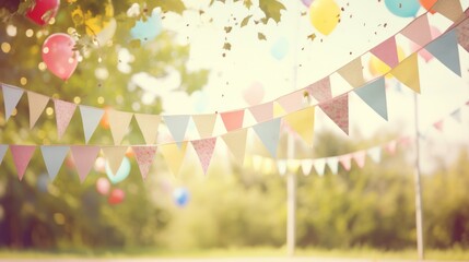 Party background with Happy birthday flags a