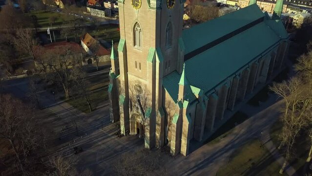 Aerial view of old historical Linkoping city in Sweden. European architecture in Scandinavian town