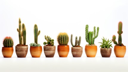Set of Cactus potted boho isolated white background ,Plants for air purification, home decoration details