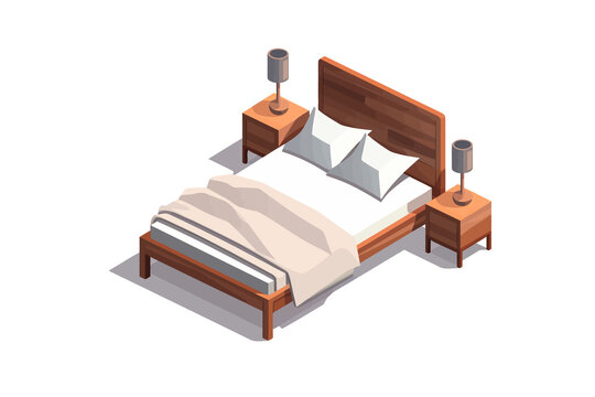 Bed and Nightstands isolated vector style with transparent background illustration
