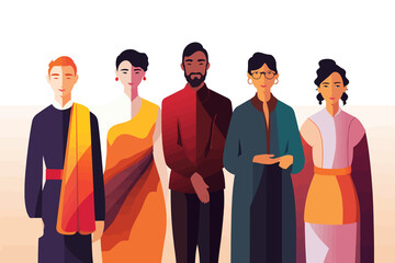 group of asian people isolated vector style with transparent background illustration