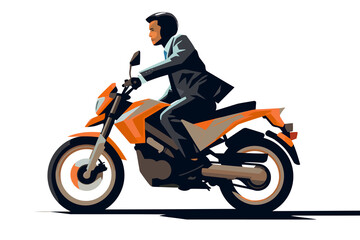 Obraz na płótnie Canvas man in business suit riding Motor bike isolated vector style with transparent background illustration