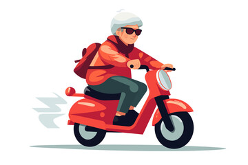 old woman riding Motor bike isolated vector style with transparent background illustration