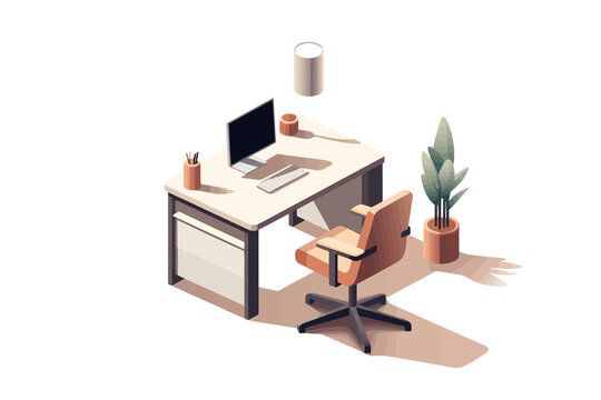 office chair and table isolated vector style with transparent background illustration