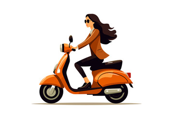 Obraz na płótnie Canvas woman in business suit riding Motor bike isolated vector style with transparent background illustration