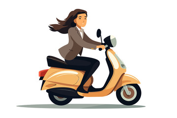 Fototapeta na wymiar woman in business suit riding Motor bike isolated vector style with transparent background illustration