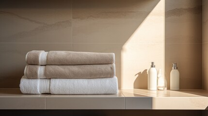Towels in the luxury and minimalist bathroom,Details in a clean bathroom