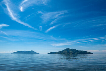 Tiny Islands Seen From Afar with Volcanic Mountains, Lush Vegetation Forest, Beach in Front of a Calm Ocean in Fonseca Gulf