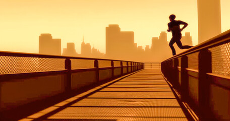 Fototapeta premium An athlete runs through the streets as wildfire smoke bathed New York City in fumes