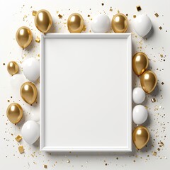 Fototapeta na wymiar White, gold and silver balloons with a frame on a white background, Vector illustration, Ai Generated