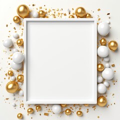 Fototapeta na wymiar White and gold balloons with a frame on a white background, Vector illustration, Ai Generated