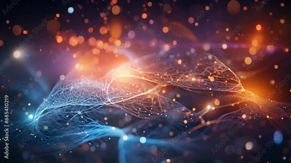 Poster closeup of two entangled particles creating beautiful and intricate patterns as they exchange inform