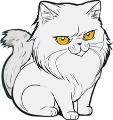 Persian golden chinchilla cat for t-shirt printing, vector with separate layers for easy color changing. Persian furry kitten.