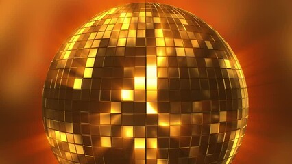 Spinning golden mirror disco ball - Powered by Adobe