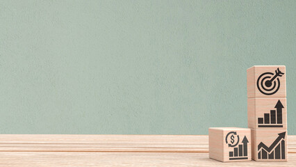 The man figure and wood cube for Business concept 3d rendering.