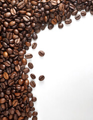 great coffee bean border or frame on white background for copyspace