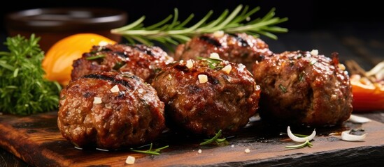 Tasty homemade grilled meatballs - obrazy, fototapety, plakaty