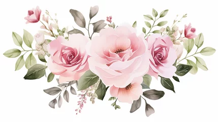 Poster rose watercolor painting white creamy and pink flower. luxury wedding invitation cards © Lalaland