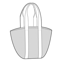 Raffia Basket Tote silhouette bag. Fashion accessory technical illustration. Vector satchel front 3-4 view for Men, women, unisex style, flat handbag CAD mockup sketch outline isolated
