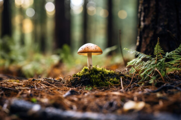 Plant autumn forest fungus nature moss cap brown mushroom seasonal green - Powered by Adobe