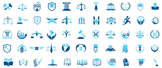 Law justice collection icons, lawyer legal set, judgement symbol