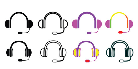 headset set icon, microphone, black and white and colored silhouettes, simple design for graphic needs, vector eps 10