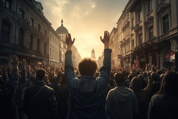 Thousands of people thronged the central streets to celebrate the end of the lockdown, Ai Generated - obrazy, fototapety, plakaty