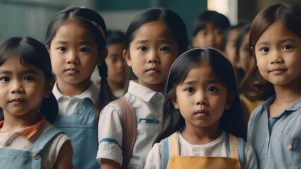 Portrait of group of filipino young kindergarten children on school from Generative AI