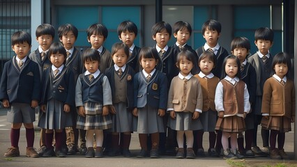 Portrait of group of japanese young kindergarten children on school from Generative AI